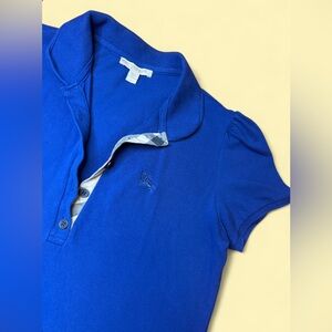 Burberry Royal Blue Polo with Check-Trim Placket